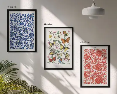 Wall art set featuring vintage flowers, butterflies, and ornaments