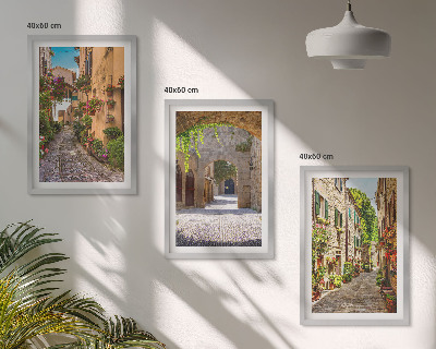 Three-piece wall art piece Italian streets flowers architecture