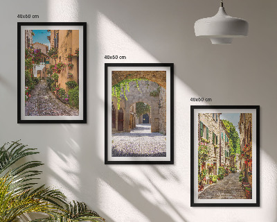 Three-piece wall art piece Italian streets flowers architecture