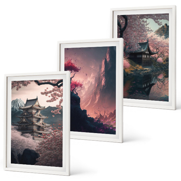 Wall art set Fantasy landscapes of Japan's mountains