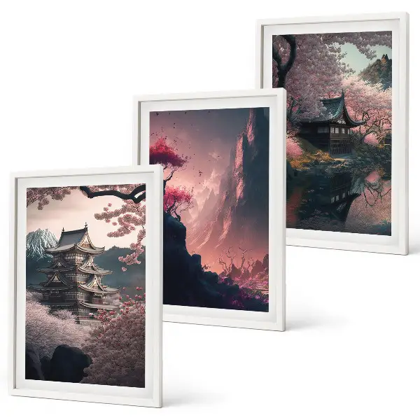 Fantasy landscapes of Japan's mountains wall art set