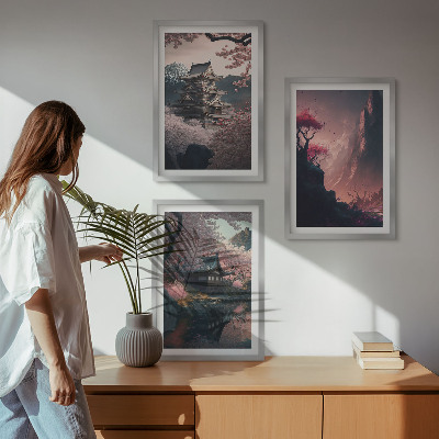 Wall art set Fantasy landscapes of Japan's mountains