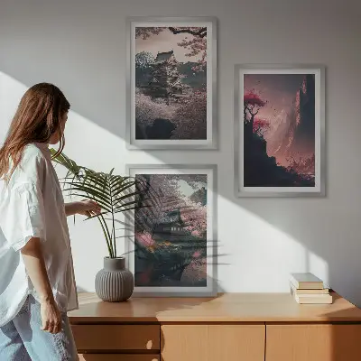 Fantasy landscapes of Japan's mountains wall art set