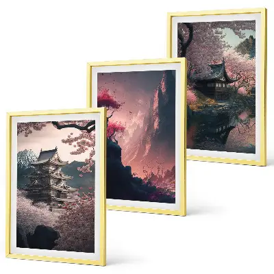 Fantasy landscapes of Japan's mountains wall art set