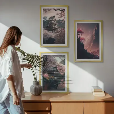 Fantasy landscapes of Japan's mountains wall art set