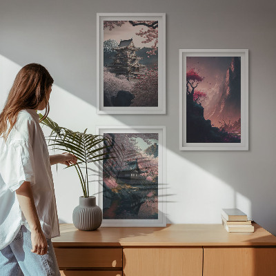 Wall art set Fantasy landscapes of Japan's mountains