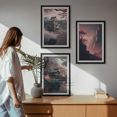 Wall art set Fantasy landscapes of Japan's mountains