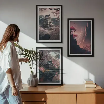 Fantasy landscapes of Japan's mountains wall art set