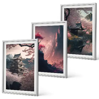 Fantasy landscapes of Japan's mountains wall art set
