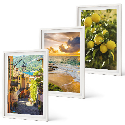 Three-piece wall art piece Streets, sea, beach, citrus trees