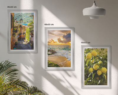 Three-piece wall art piece Streets, sea, beach, citrus trees