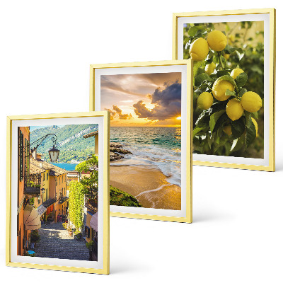Three-piece wall art piece Streets, sea, beach, citrus trees