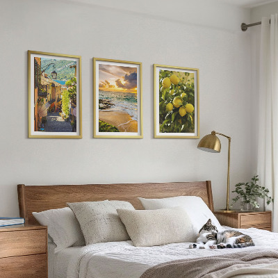 Three-piece wall art piece Streets, sea, beach, citrus trees