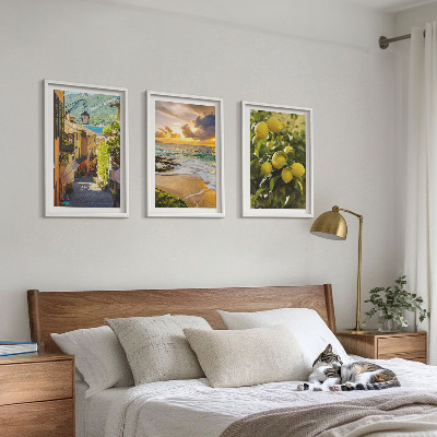 Three-piece wall art piece Streets, sea, beach, citrus trees