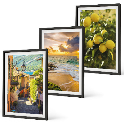 Three-piece wall art piece Streets, sea, beach, citrus trees