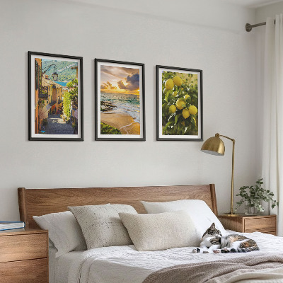 Three-piece wall art piece Streets, sea, beach, citrus trees