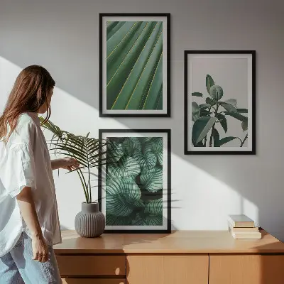 Aesthetic tropical leaves framed wall art set of 3 pieces