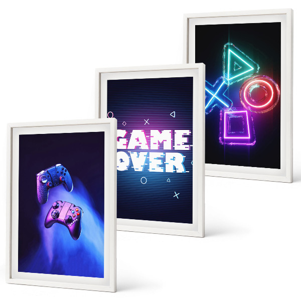 Three-piece wall art piece Game Over Gamepads