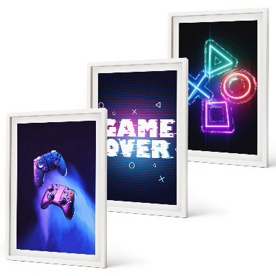 Three-piece wall art piece Game Over Gamepads