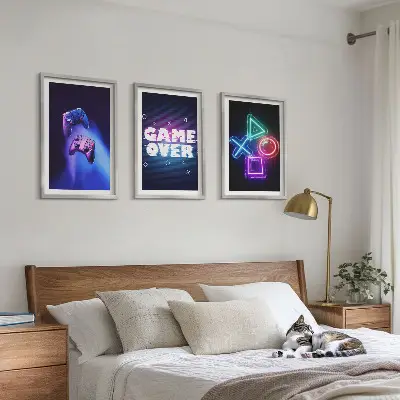 Game Over Gamepads three-piece wall art set