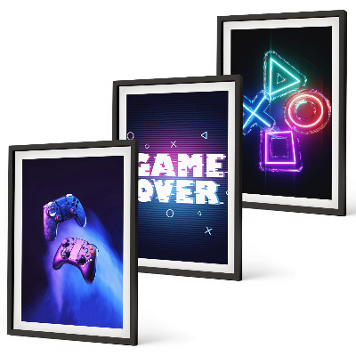 Three-piece wall art piece Game Over Gamepads