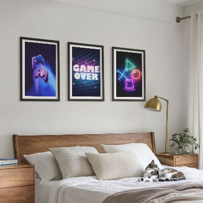 Three-piece wall art piece Game Over Gamepads