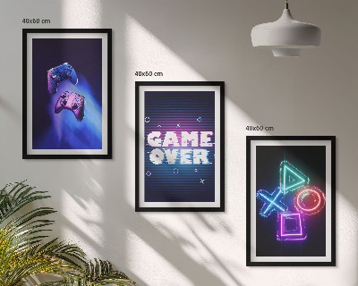 Three-piece wall art piece Game Over Gamepads