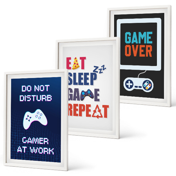 Set of 3 framed wall art pieces Subtitles for the gamer entertainment