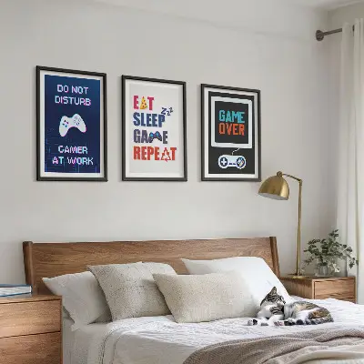 Set of 3 framed wall art pieces for gamer entertainment