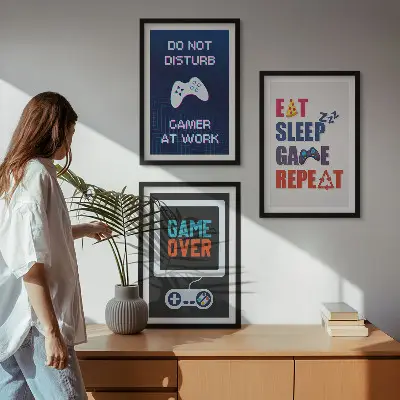 Set of 3 framed wall art pieces for gamer entertainment