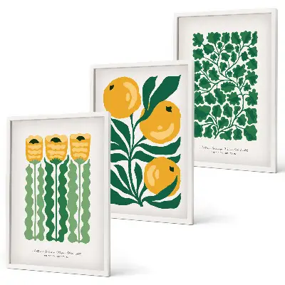 Wall art set plant patterns with flowers and leaves
