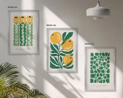 Wall art set plant patterns with flowers and leaves