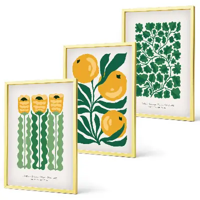 Wall art set plant patterns with flowers and leaves