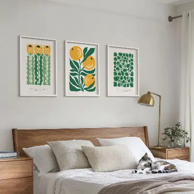 Wall art set plant patterns with flowers and leaves