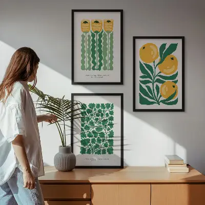 Wall art set plant patterns with flowers and leaves