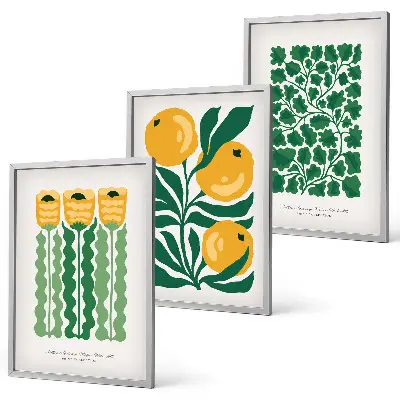 Wall art set plant patterns with flowers and leaves