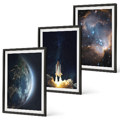 Three-piece wall art piece Space Earth rocket galaxy