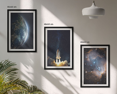 Three-piece wall art piece Space Earth rocket galaxy