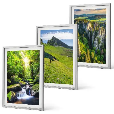 Set of 3 framed wall art pieces green mountains, waterfall, and forest theme