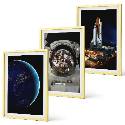 Space Earth astronaut rocket wall art set of 3 framed pieces