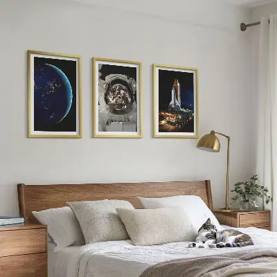 Space Earth astronaut rocket wall art set of 3 framed pieces