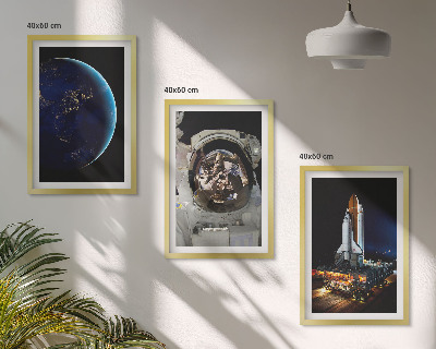 Set of 3 framed wall art pieces Space Earth astronaut rocket