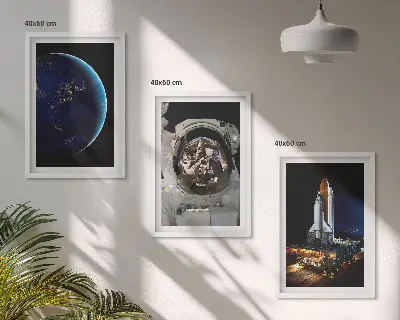 Space Earth astronaut rocket wall art set of 3 framed pieces