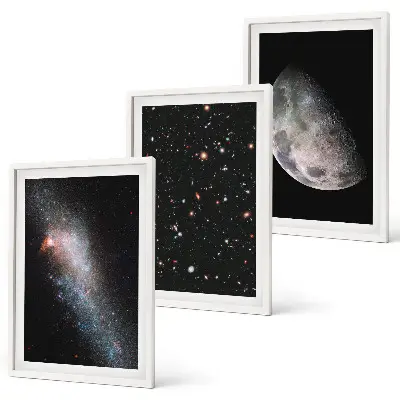 Wall art set space galaxies stars and moon design