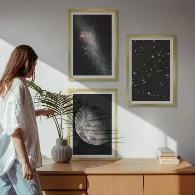 Wall art set space galaxies stars and moon design