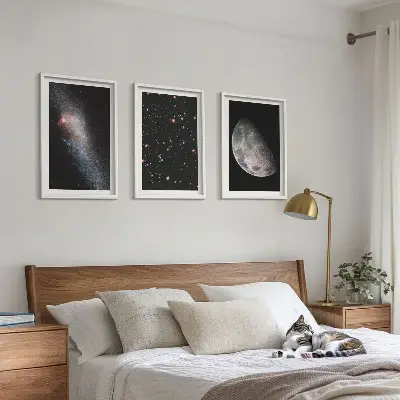 Wall art set space galaxies stars and moon design