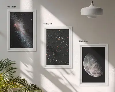 Wall art set space galaxies stars and moon design