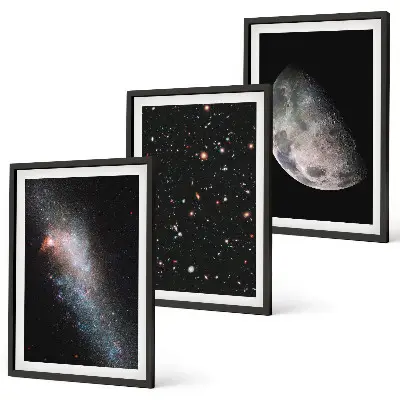 Wall art set space galaxies stars and moon design