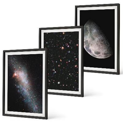 Wall art set Space galaxies stars moon