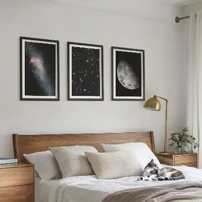 Wall art set space galaxies stars and moon design